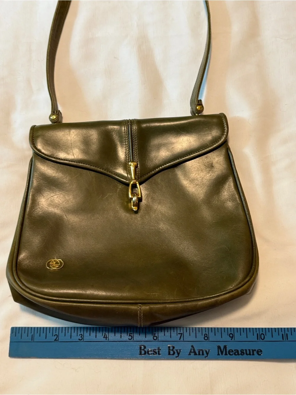 Vintage Maurizio De Giacomi Olive Green Leather Italian Shoulder Bag Purse